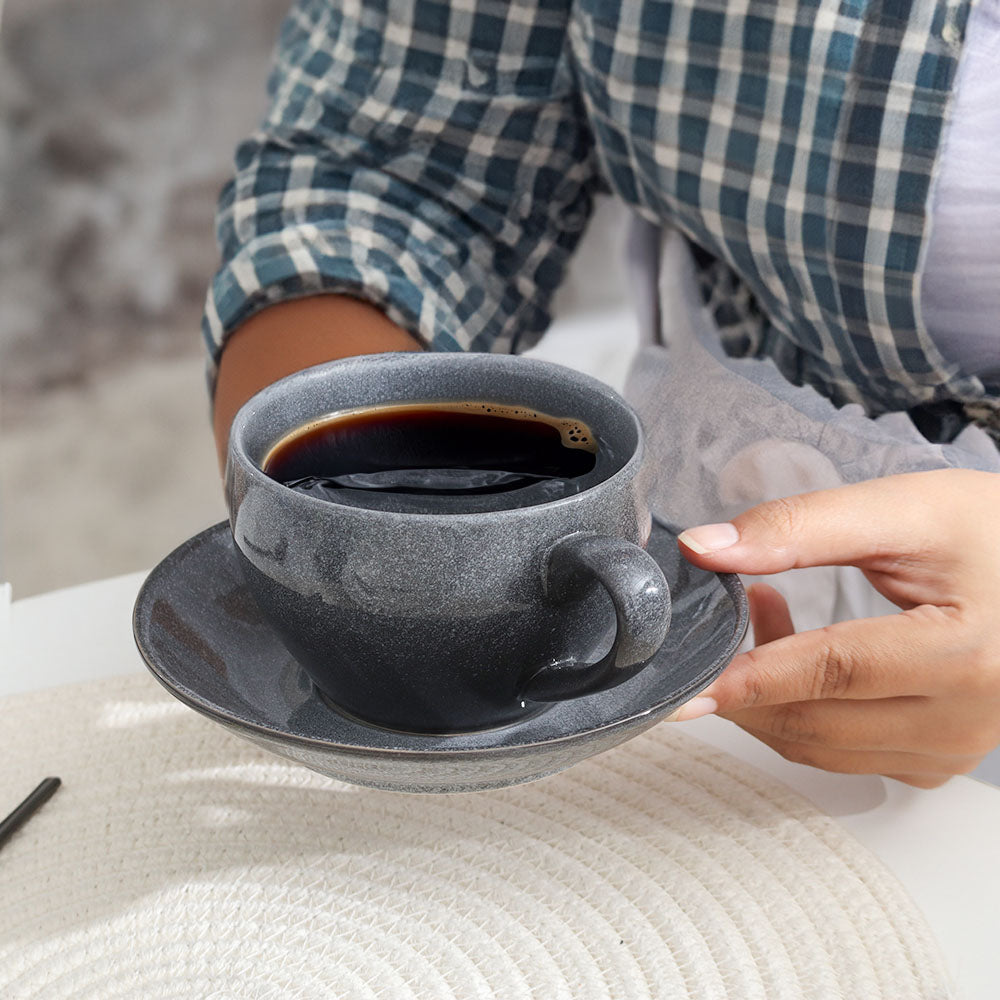 Amici Ceramic Cup and Saucer Set - Slate Grey