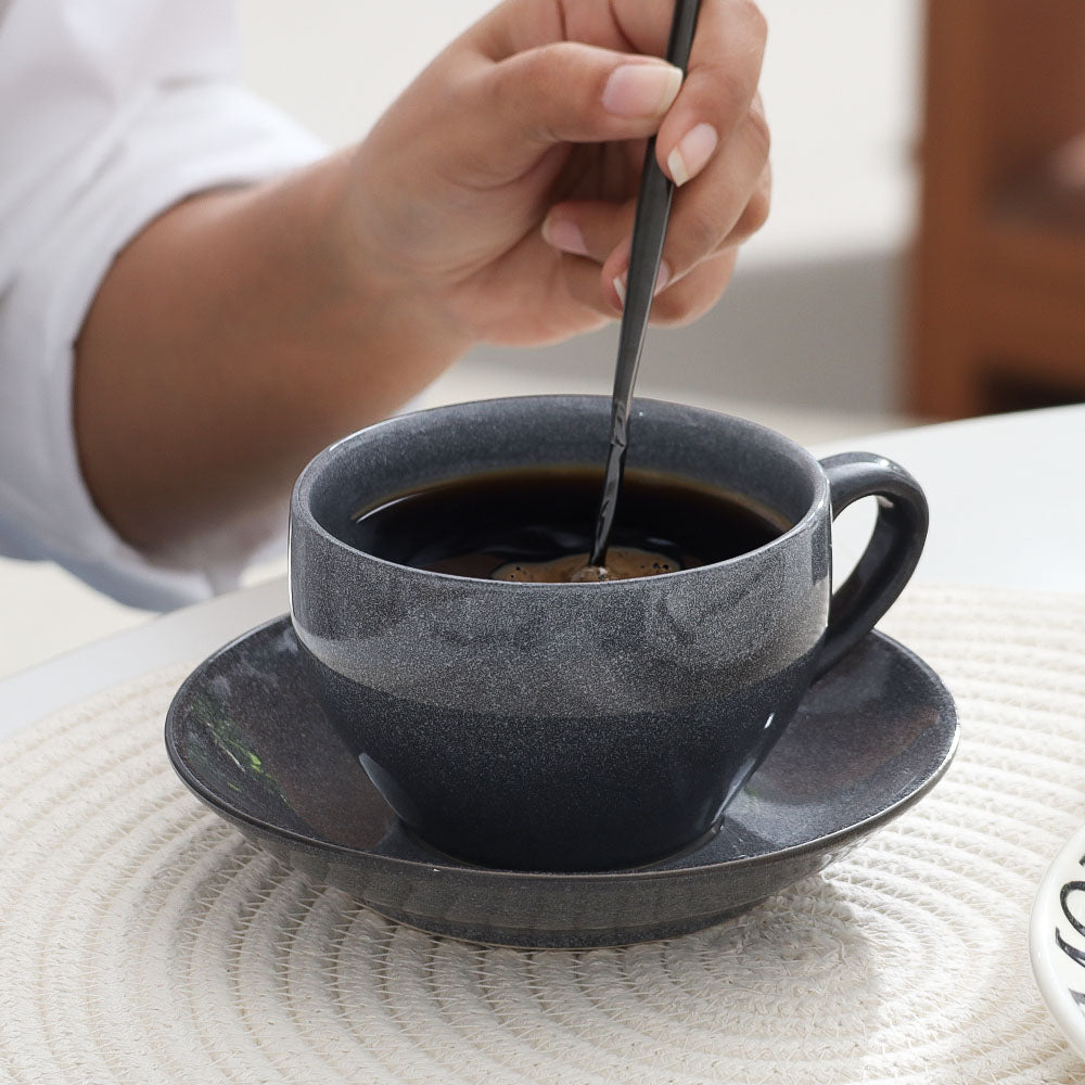 Amici Ceramic Cup and Saucer Set - Slate Grey