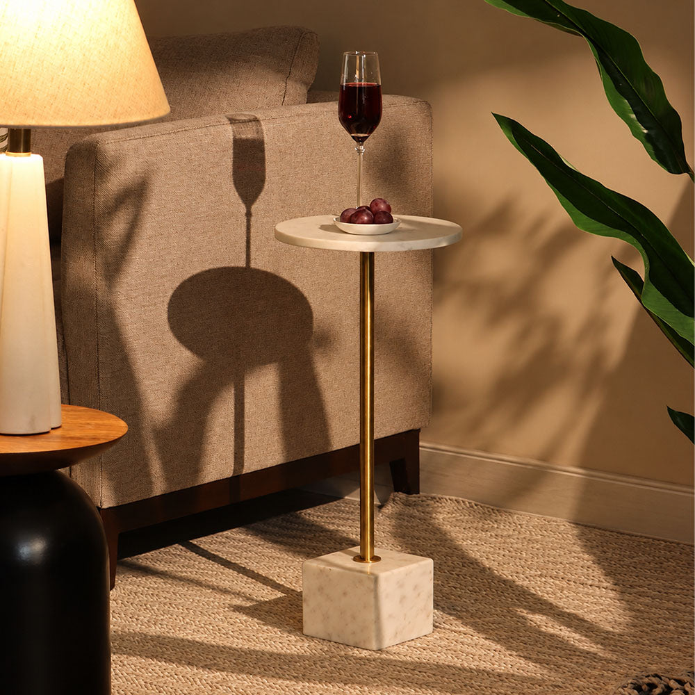 Amici Marble Pedestal Drink Table - White Gold