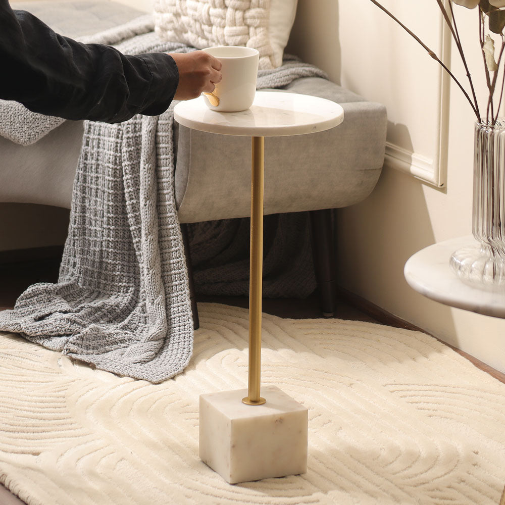 Amici Marble Pedestal Drink Table - White Gold