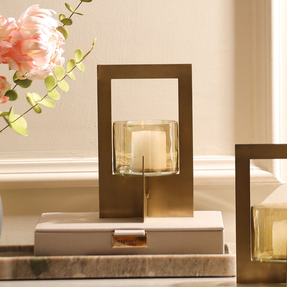 Anea Iron & Glass Lantern Medium - Gold