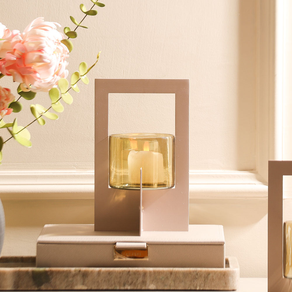 Anea Iron & Glass Lantern Medium - Taupe