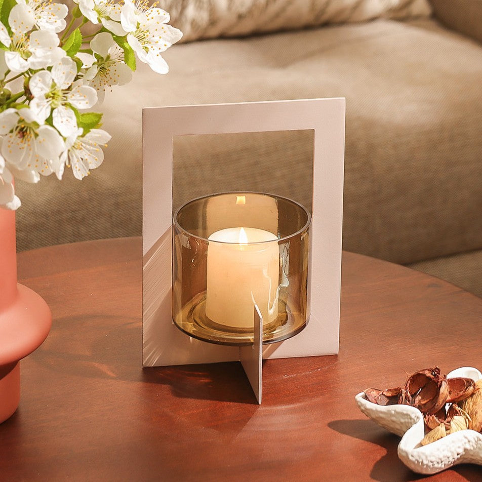 Anea Iron & Glass Lantern Small - Taupe
