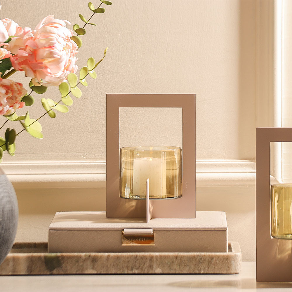 Anea Iron & Glass Lantern Small - Taupe
