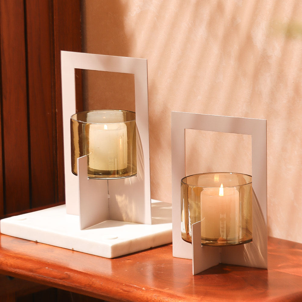 Anea Iron & Glass Lantern Small - Taupe