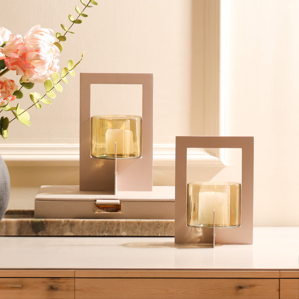 Anea Iron & Glass Lantern Small - Taupe
