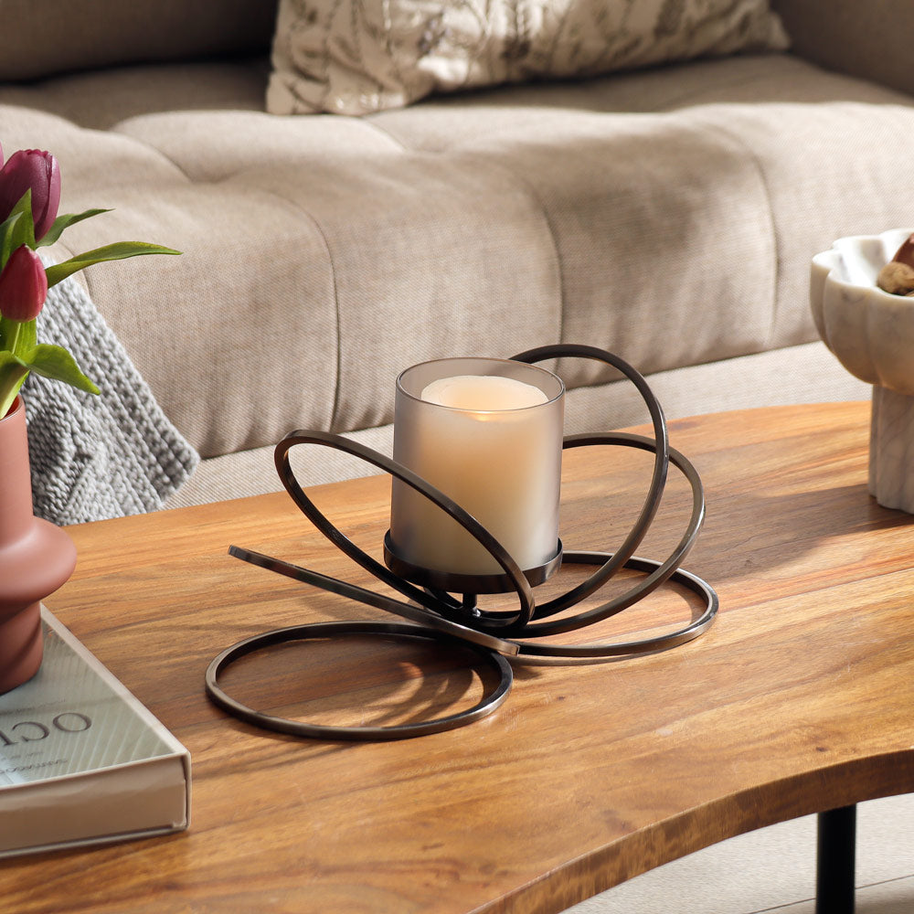 Anelli Glass Hurricane with Iron Stand - Gunmetal