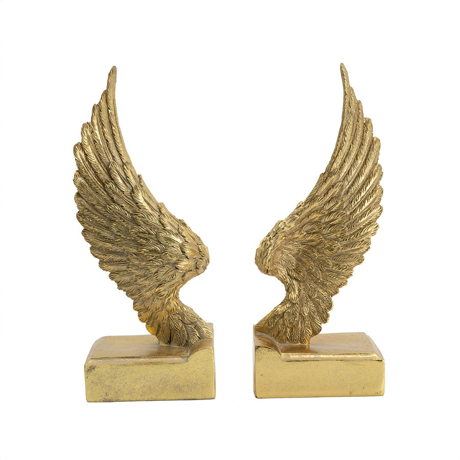 Angel Wings Bookends, Set of 2 - Antique Gold