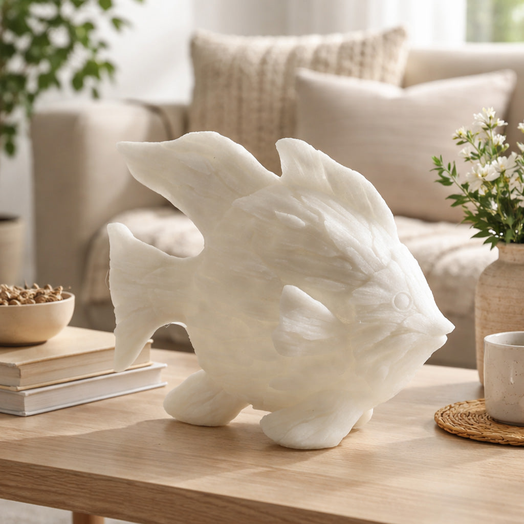 Angelfish Decorative Sculpture Large - Stone White