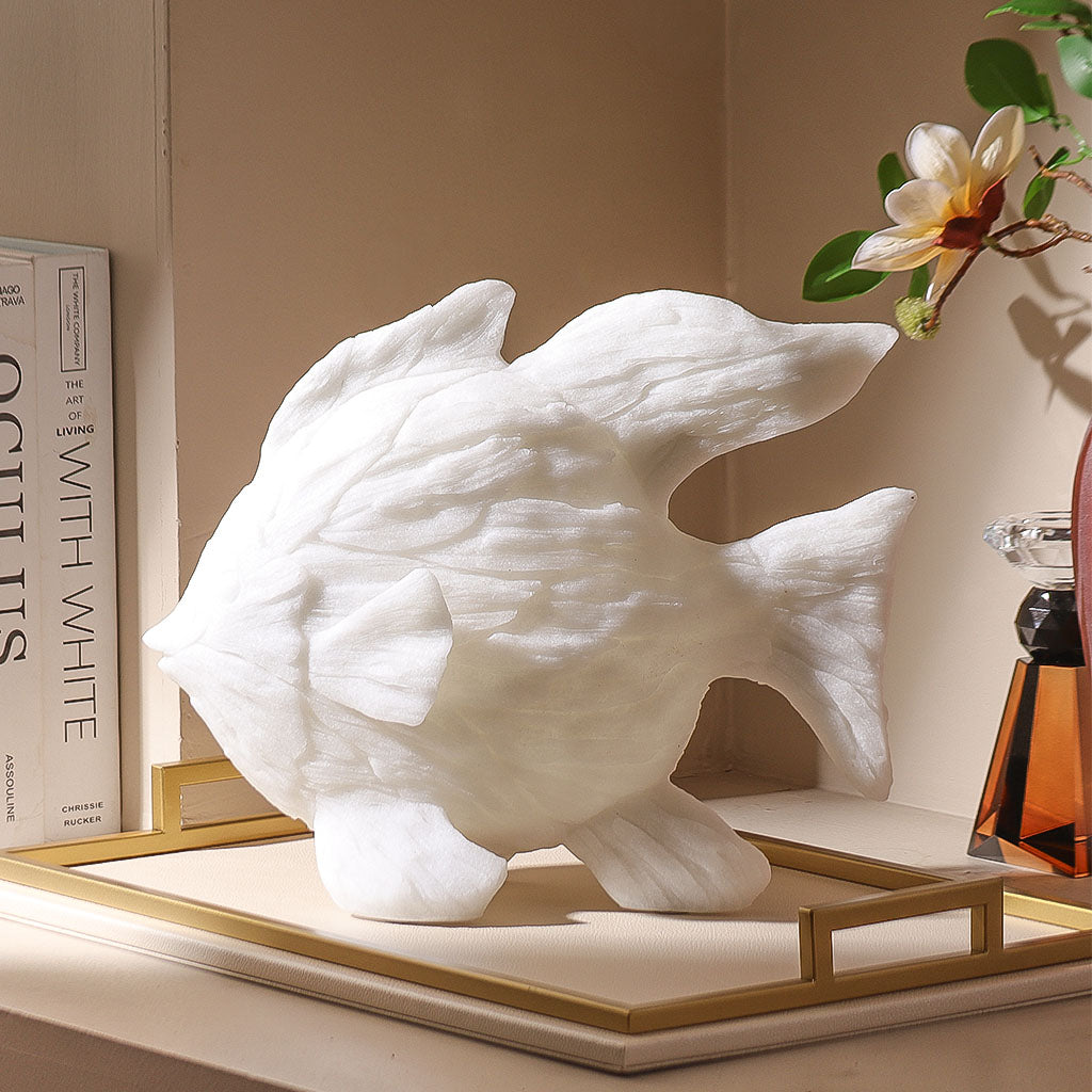Angelfish Decorative Sculpture Large - Stone White