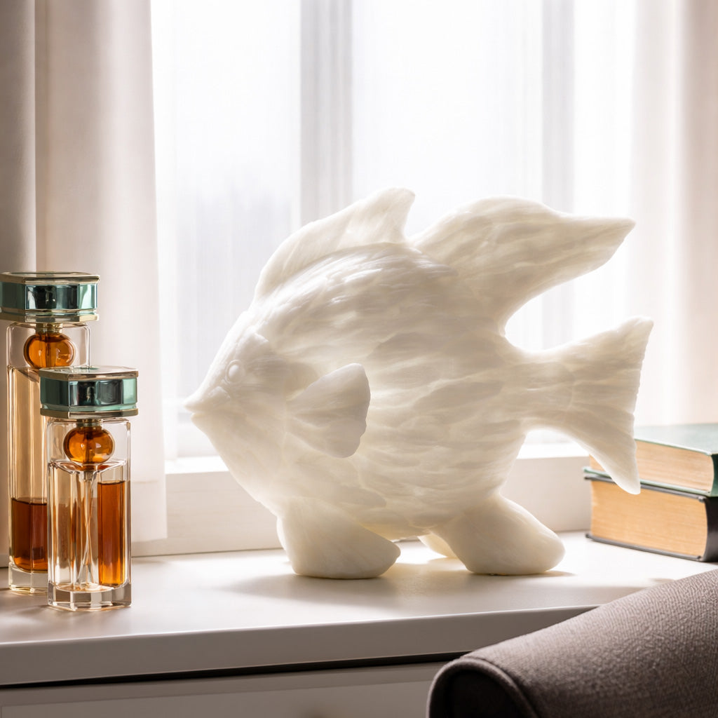 Angelfish Decorative Sculpture Large - Stone White