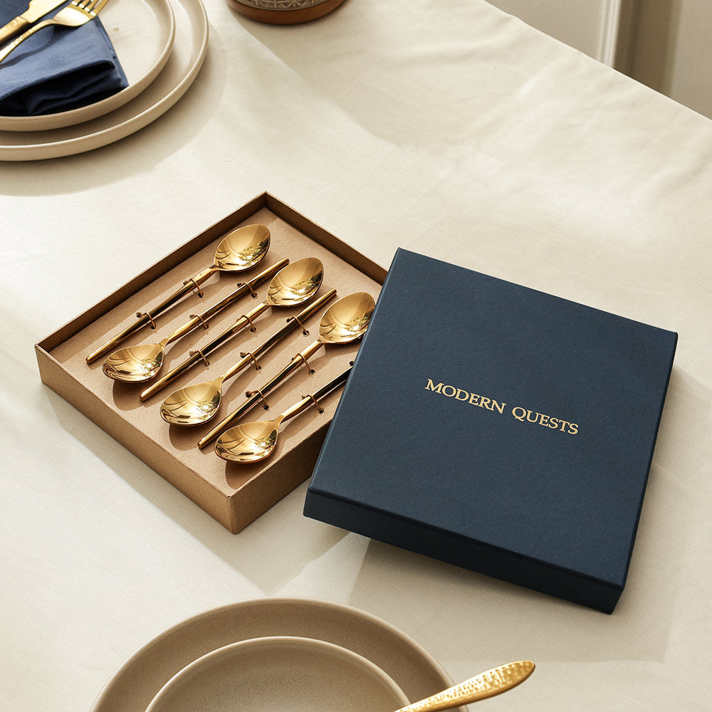 Anise Dessert Spoons, Set of 6 - Gold