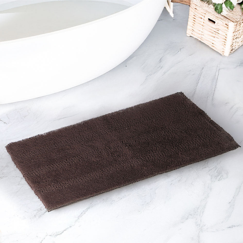 Ansa Striped Reversible Loop-Tufted Bathmat - Brown