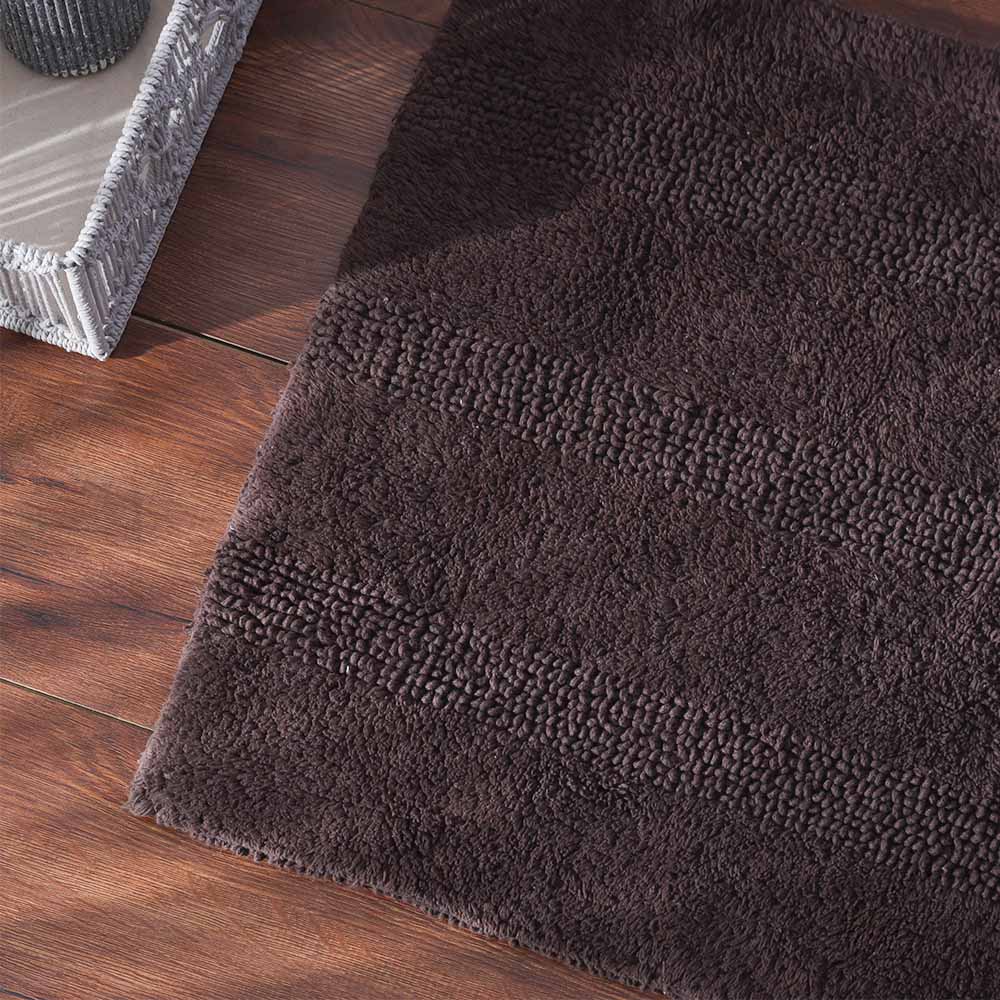 Ansa Striped Reversible Loop-Tufted Bathmat - Brown