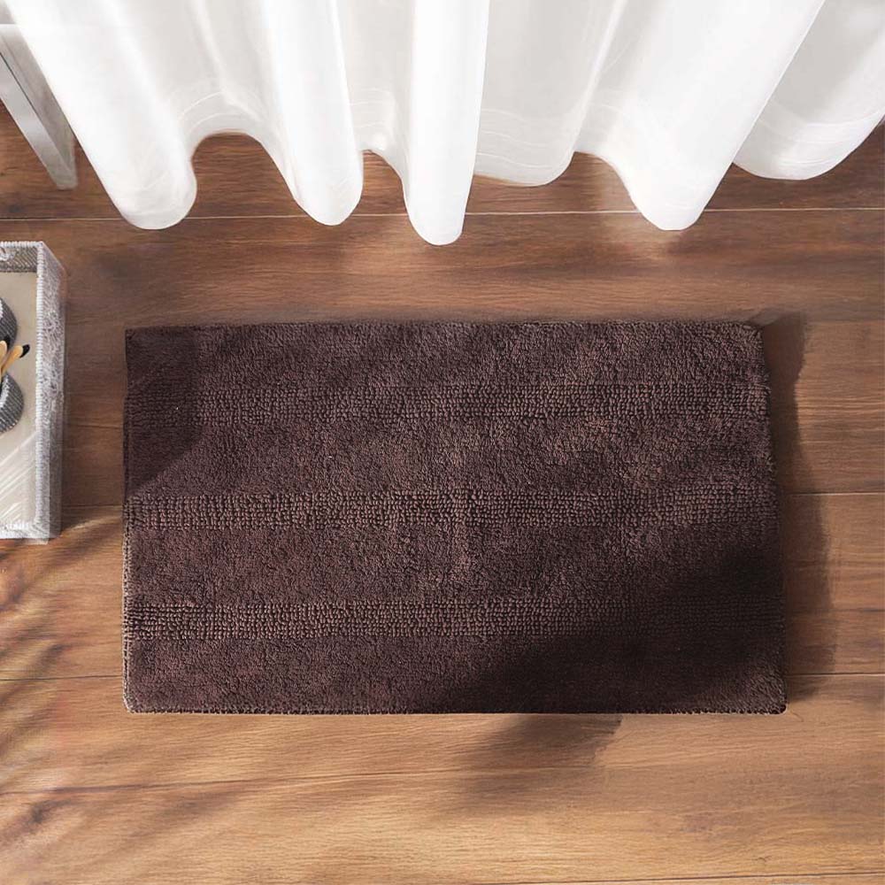 Ansa Striped Reversible Loop-Tufted Bathmat - Brown