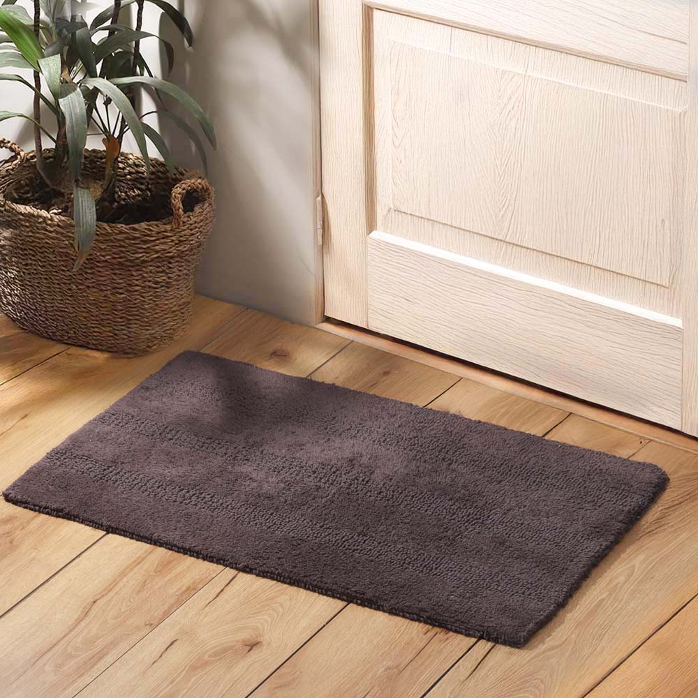 Ansa Striped Reversible Loop-Tufted Bathmat - Brown