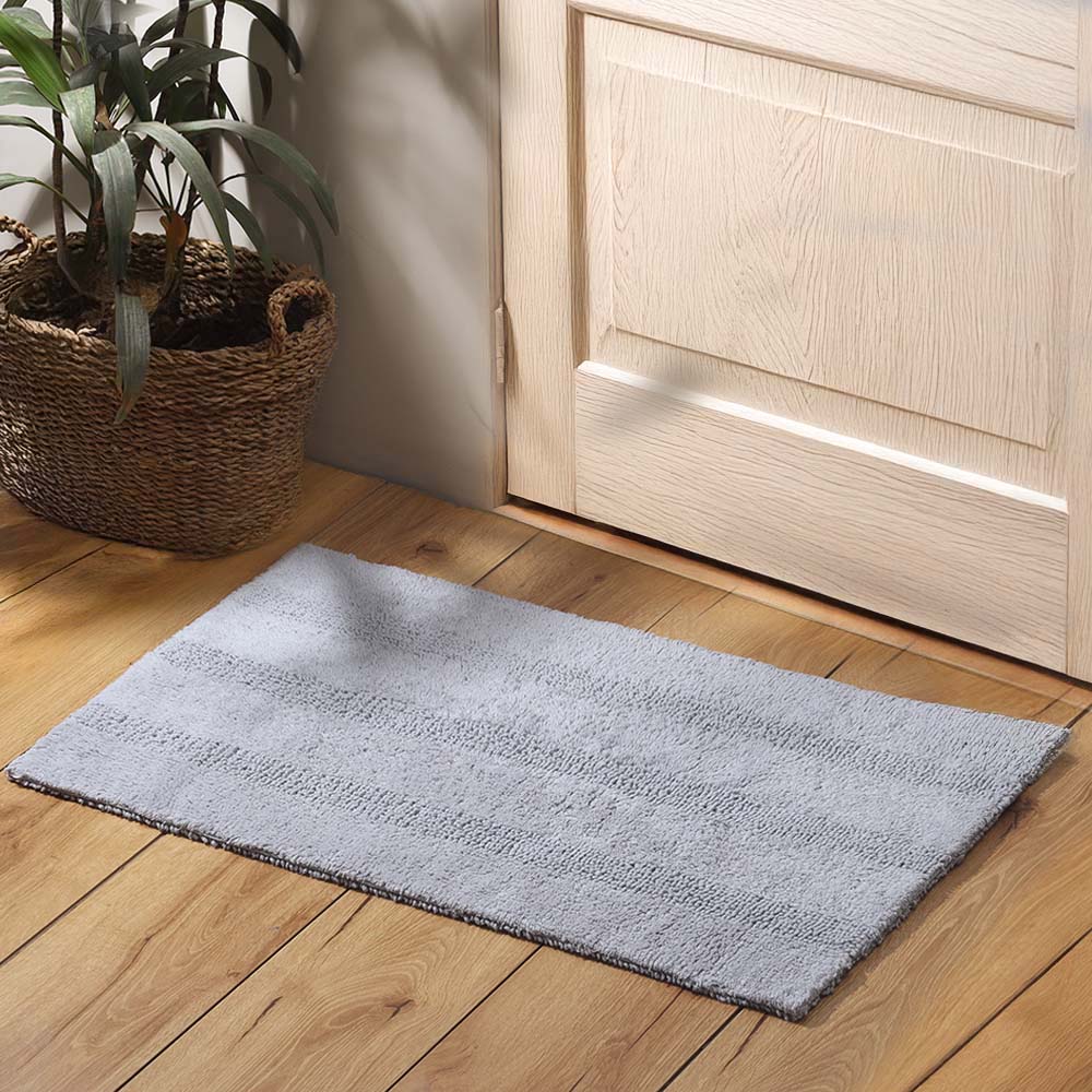 Ansa Striped Reversible Loop-Tufted Bathmat - Light Grey