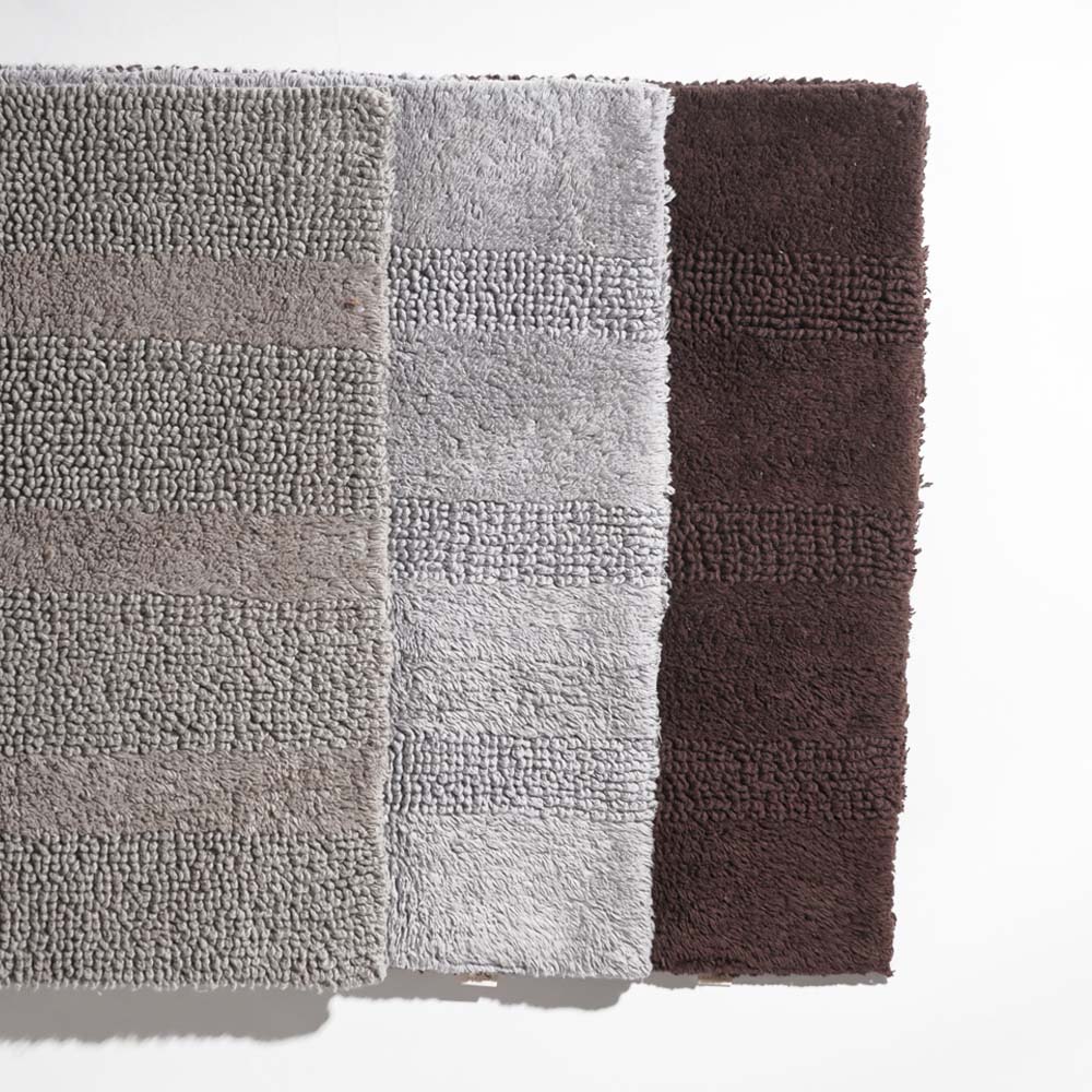 Ansa Striped Reversible Loop-Tufted Bathmat - Light Grey