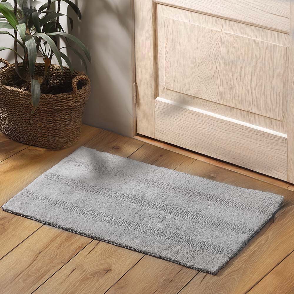 Ansa Striped Reversible Loop-Tufted Bathmat - Pebble Grey