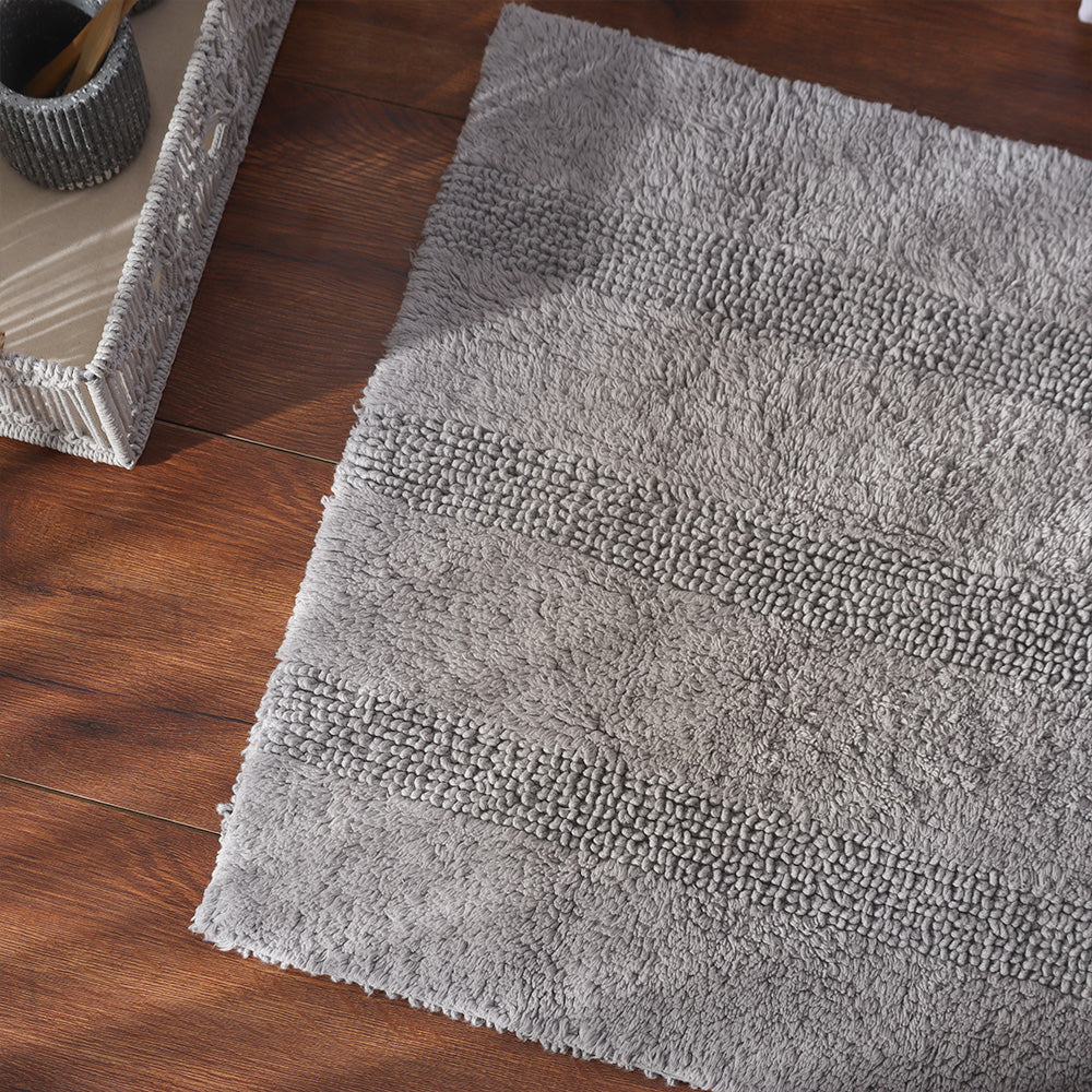 Ansa Striped Reversible Loop-Tufted Bathmat - Pebble Grey