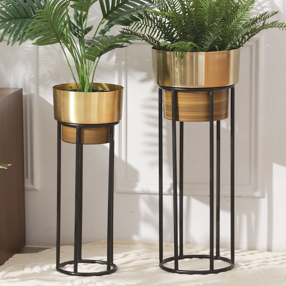 Anvil Planters with Metal Stands, Set of 2 - Gold Brown
