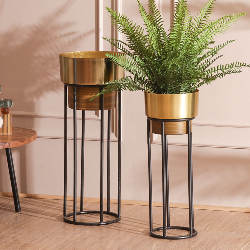 Anvil Planters with Metal Stands, Set of 2 - Gold Brown