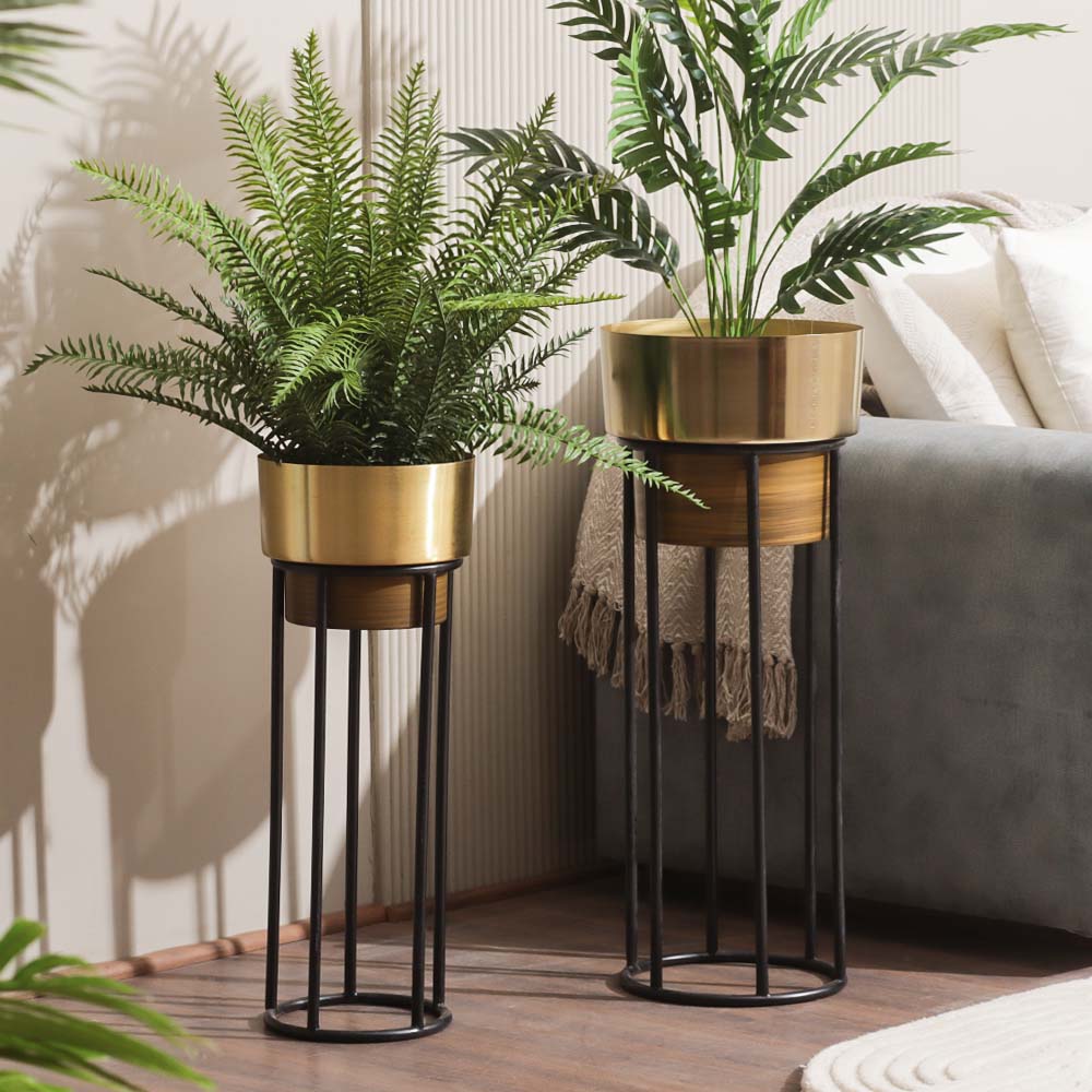 Anvil Planters with Metal Stands, Set of 2 - Gold Brown