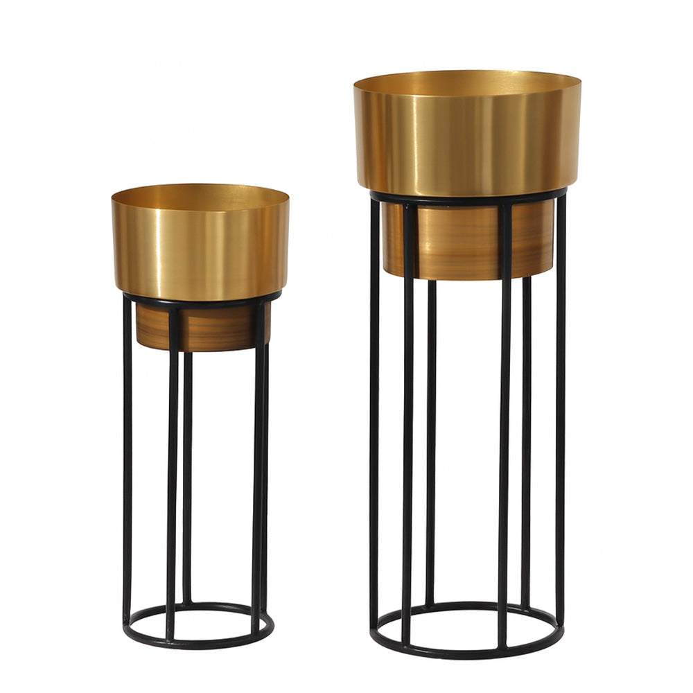 Anvil Planters with Metal Stands, Set of 2 - Gold Brown
