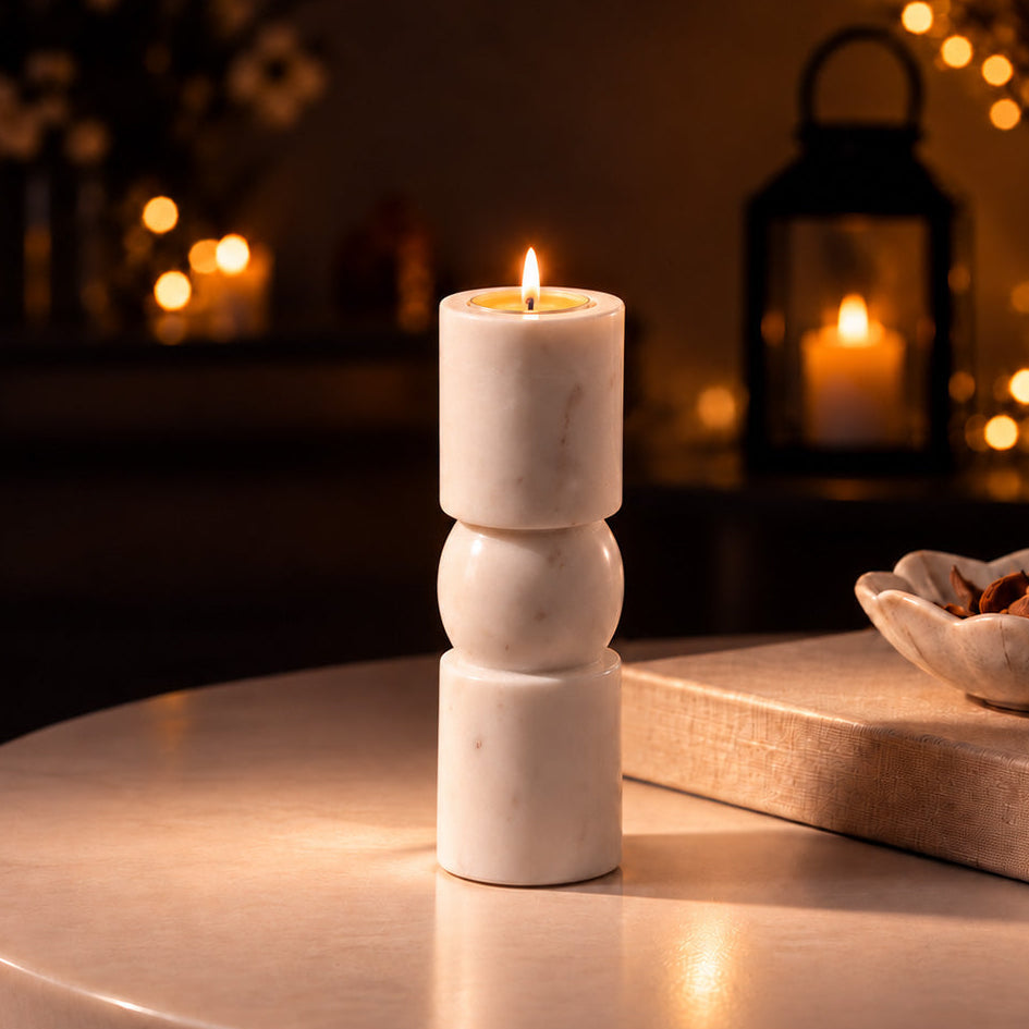 Apres Marble Tealight Holder Large - White