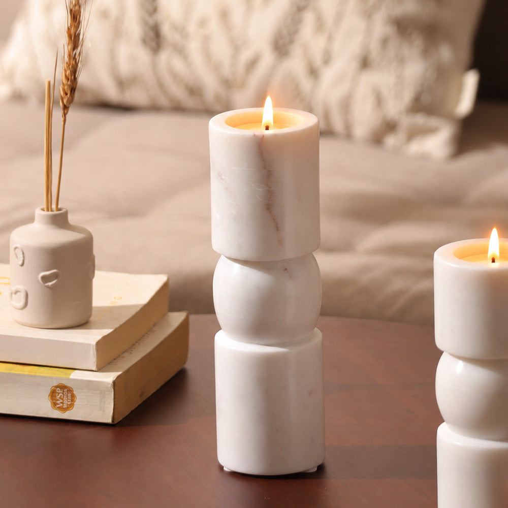 Apres Marble Tealight Holder Large - White