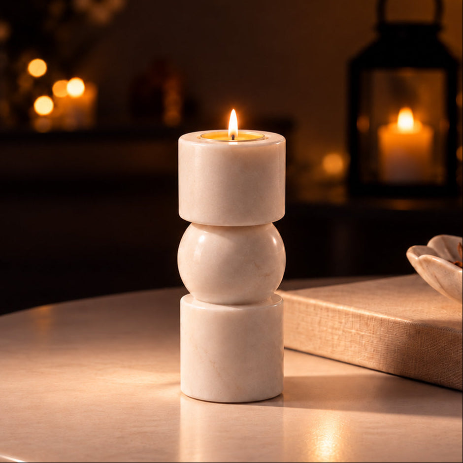 Apres Marble Tealight Holder Medium - White