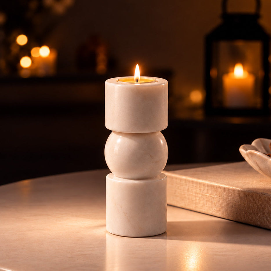 Apres Marble Tealight Holder Medium - White