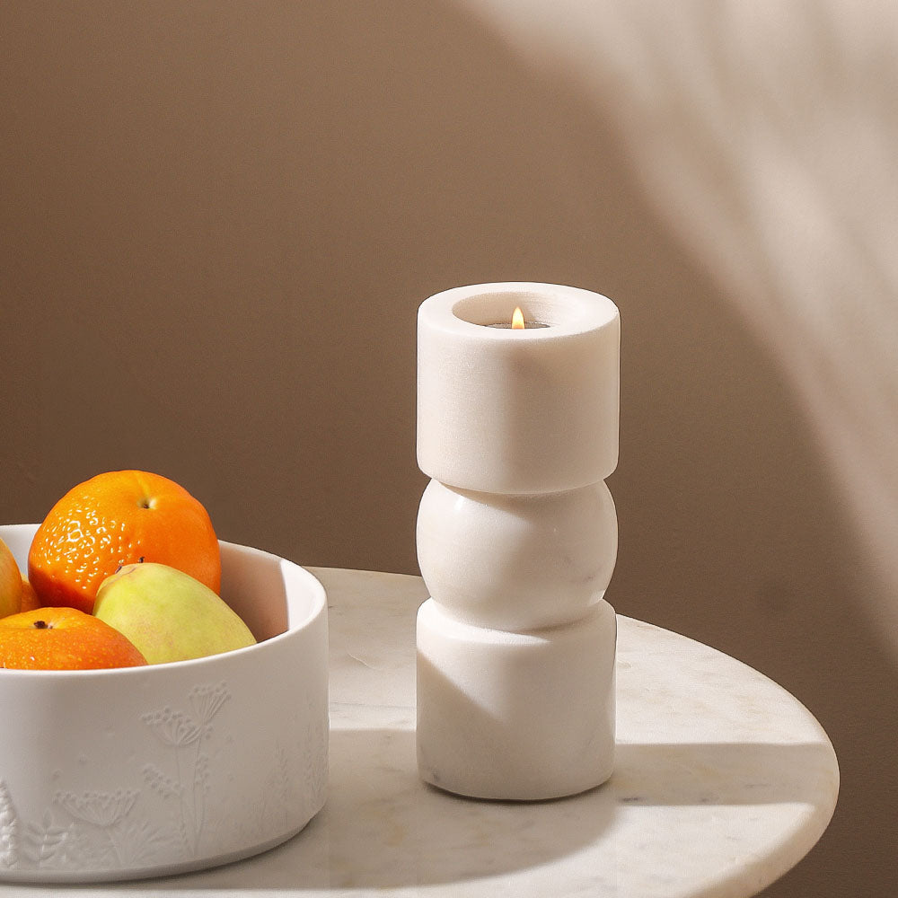 Apres Marble Tealight Holder Medium - White
