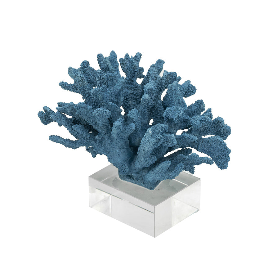 Aqua Coral Decorative Sculpture With Base - Blue