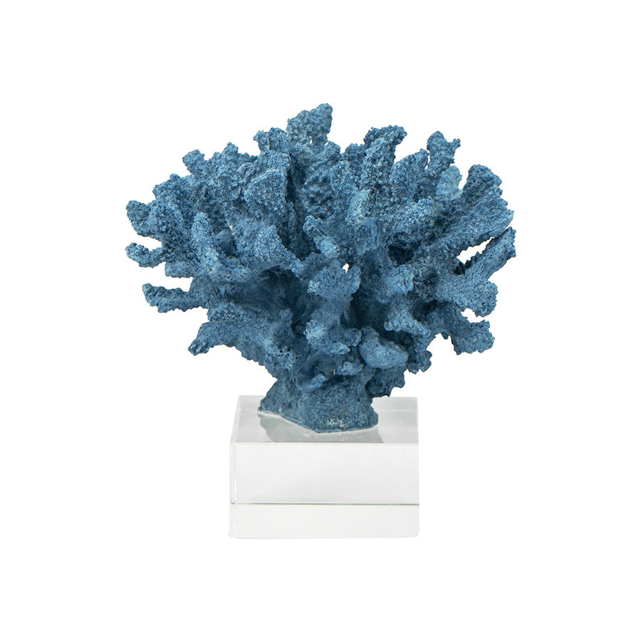 Aqua Coral Decorative Sculpture With Base - Blue