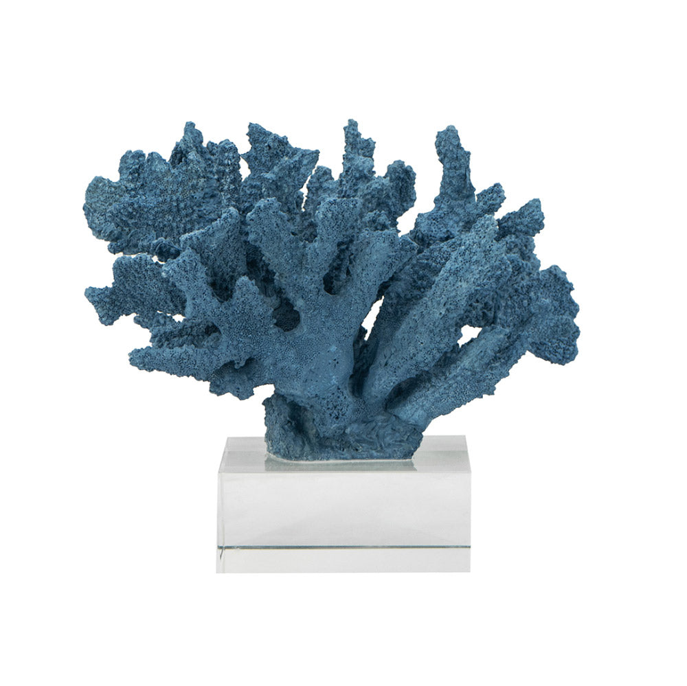 Aqua Coral Decorative Sculpture With Base - Blue