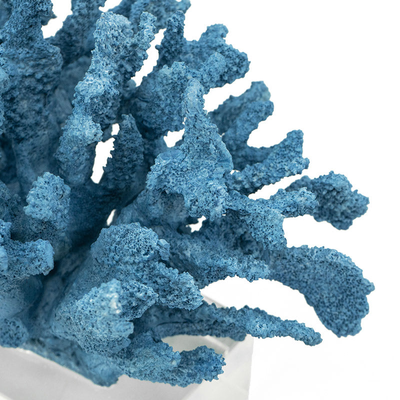 Aqua Coral Decorative Sculpture With Base - Blue