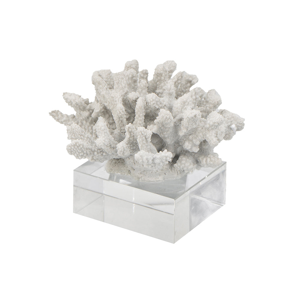 Aqua Coral Decorative Sculpture With Base Small - White