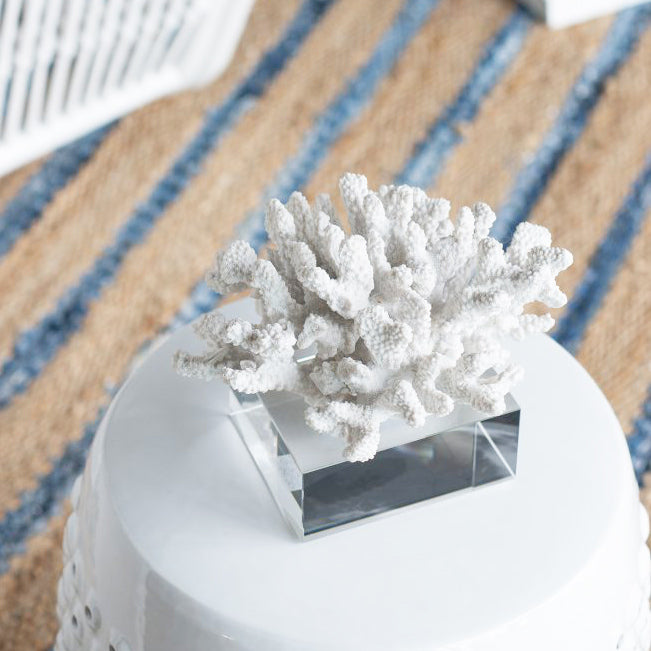 Aqua Coral Decorative Sculpture With Base Small - White