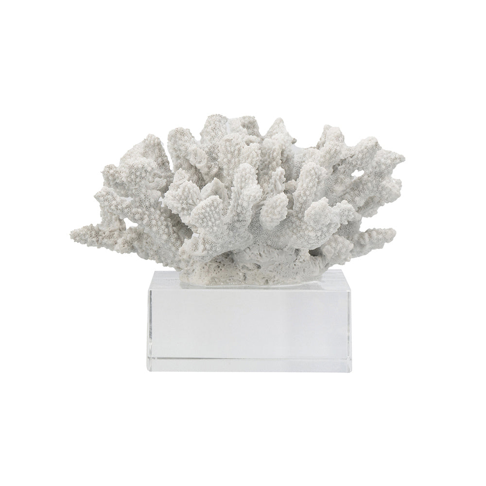 Aqua Coral Decorative Sculpture With Base Small - White