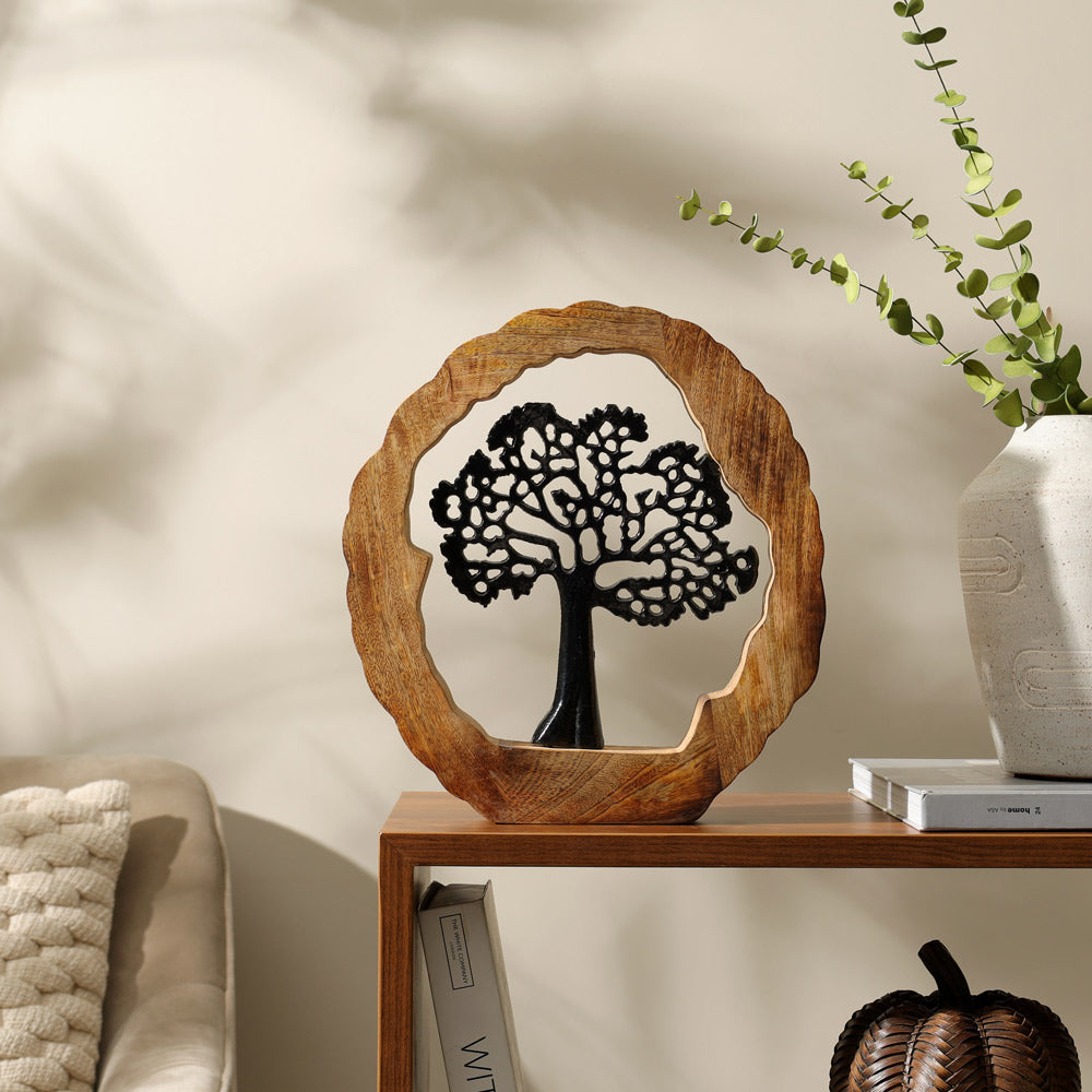 Arbor Wood & Metal Sculpture - Natural Black