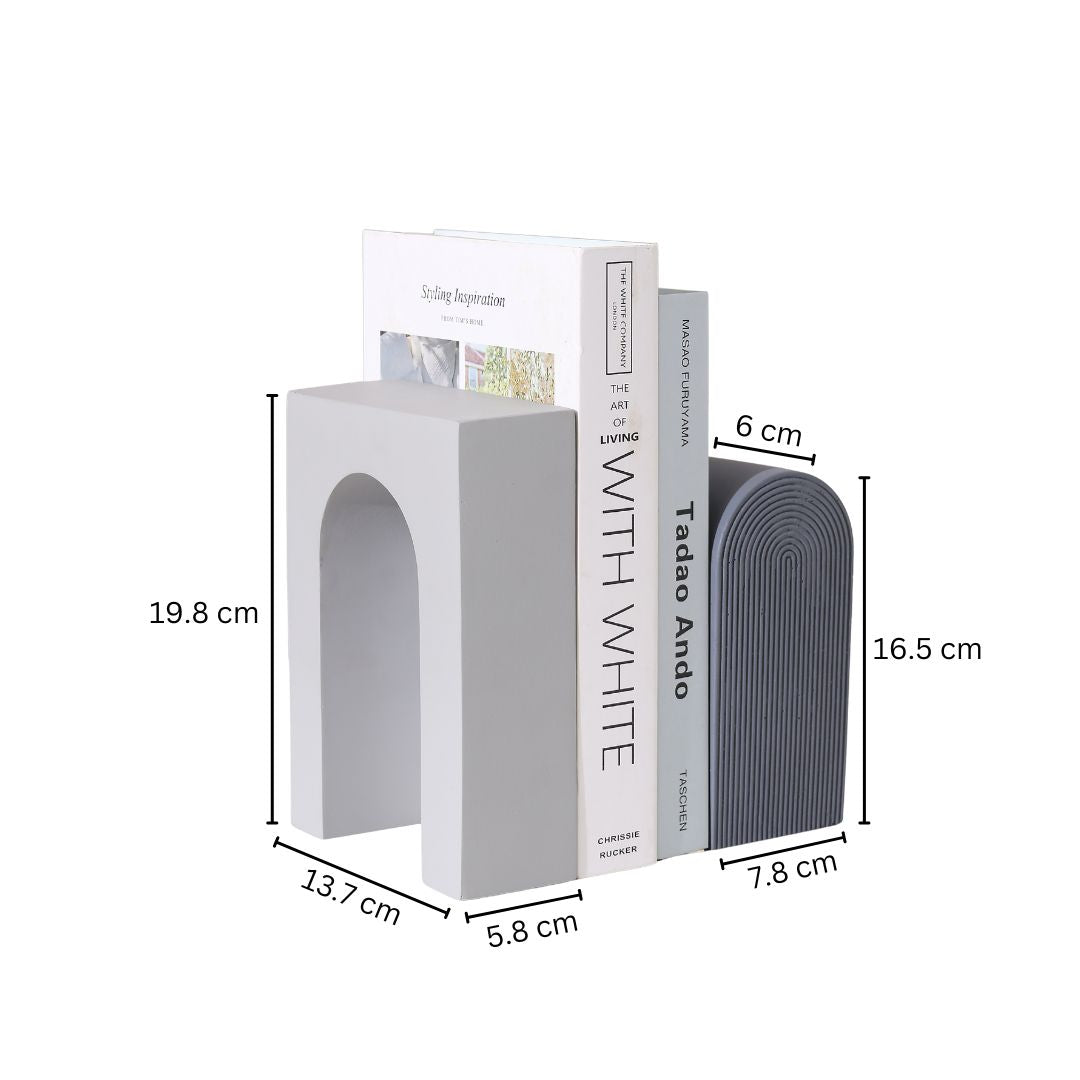 Arched Concrete Bookends, Set of 2 - Grey