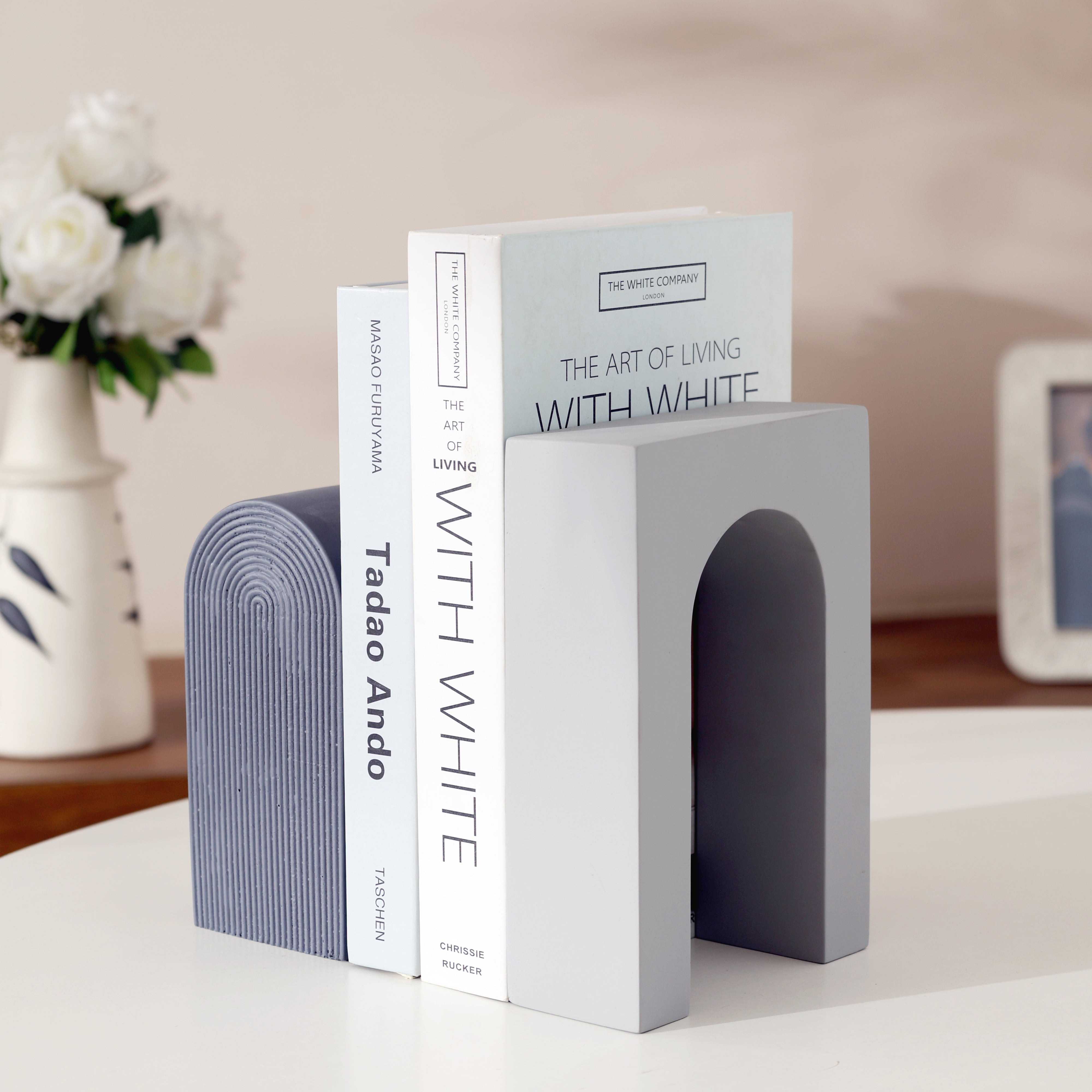 Arched Concrete Bookends, Set of 2 - Grey