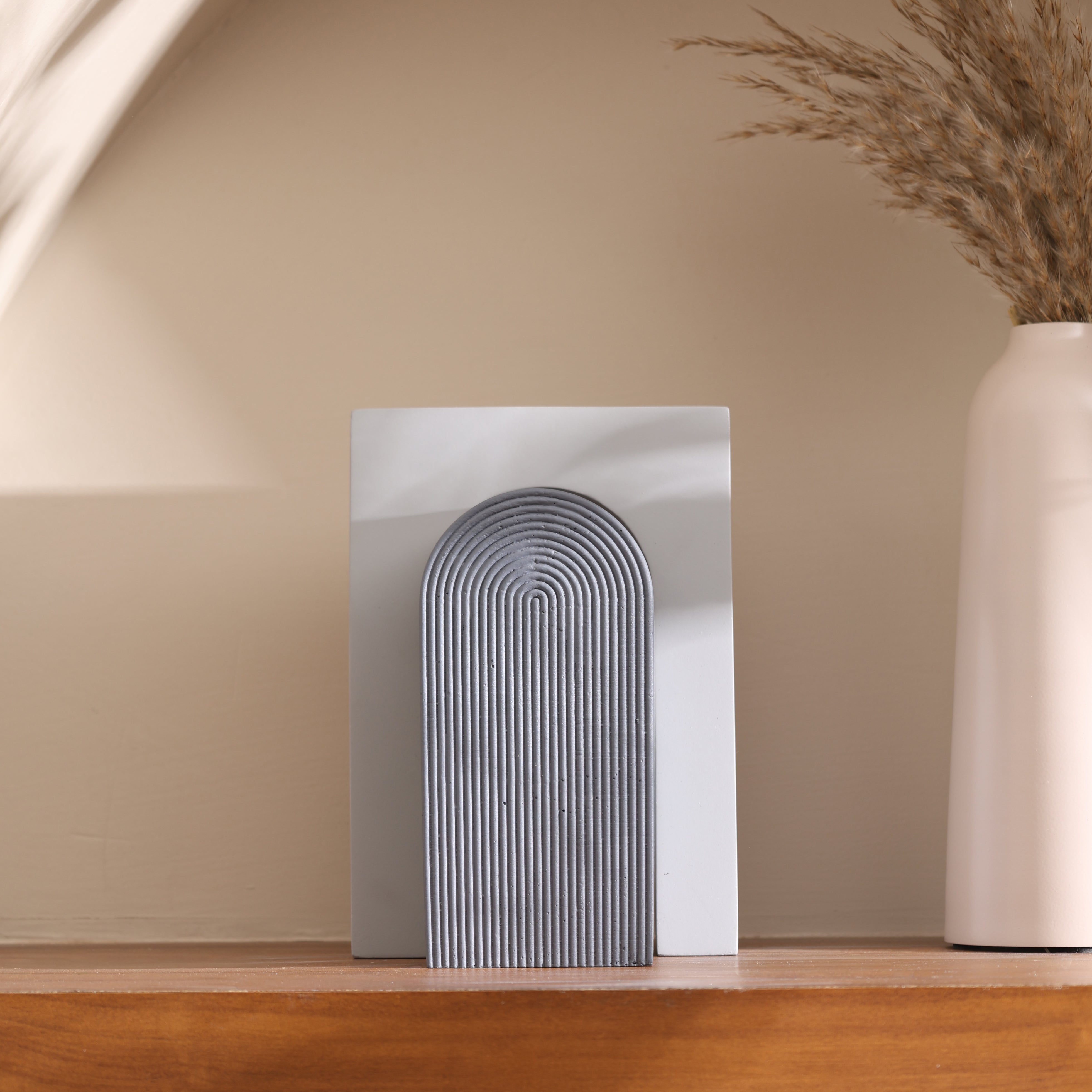 Arched Concrete Bookends, Set of 2 - Grey