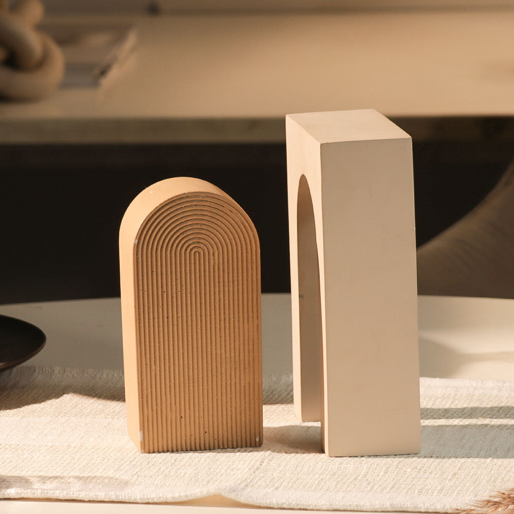 Arched Concrete Bookends, Set of 2 - Greige Taupe