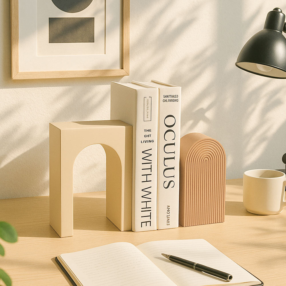 Arched Concrete Bookends, Set of 2 - Greige Taupe