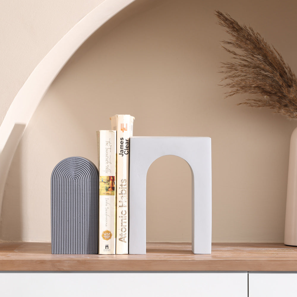 Arched Concrete Bookends, Set of 2 - Grey