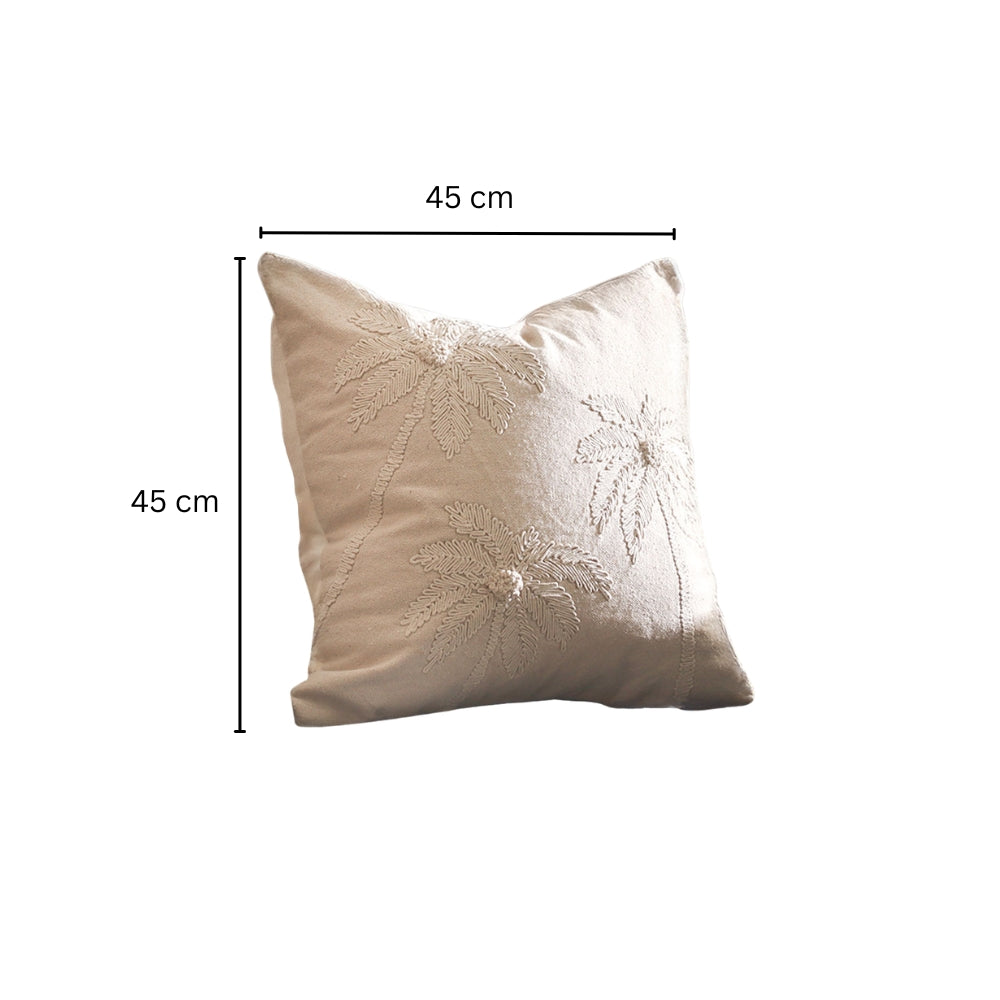 Areca Embroidered Cotton Cushion Cover 45x45cm - Beige