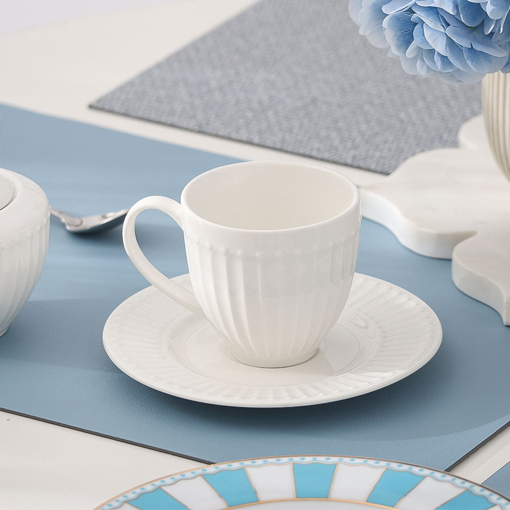 Aria Ceramic Cup and Saucer Set - White