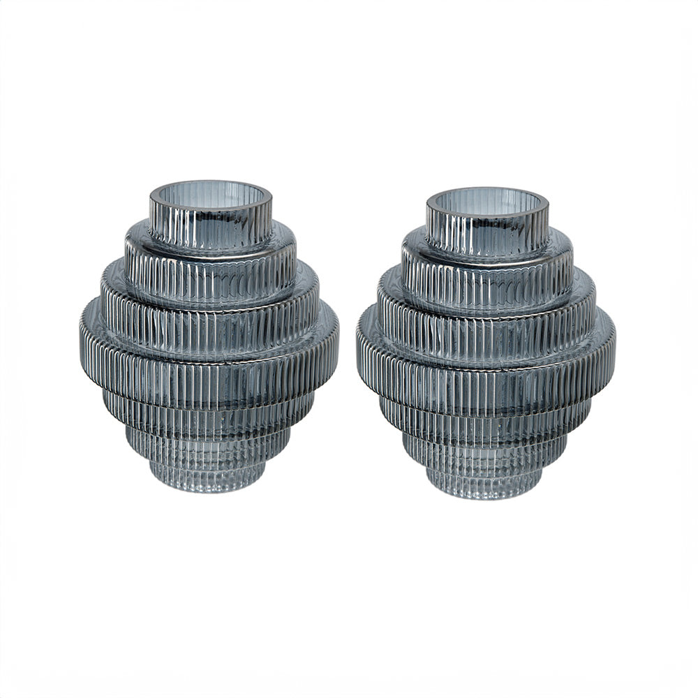 Aria Short Glass Vases, Set of 2 - Smokey Grey